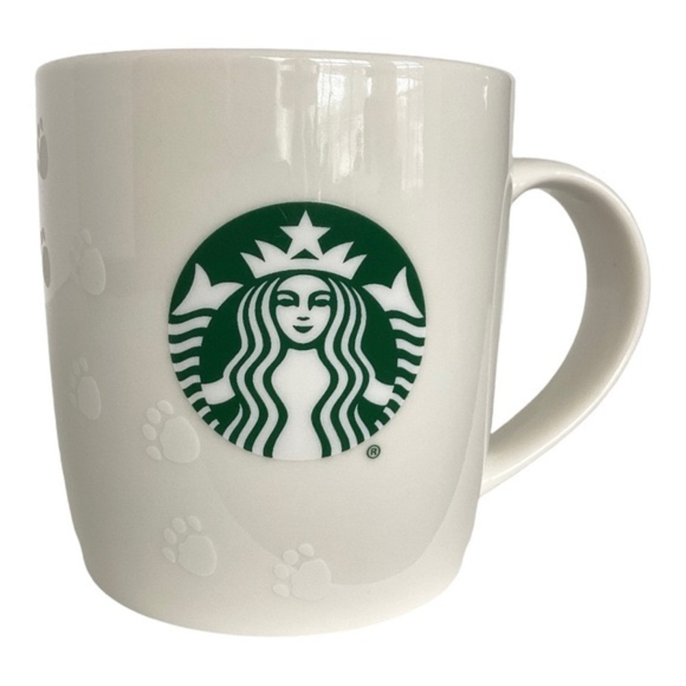 Starbucks Paw Print Coffee Tea Mug White With Green Mermaid